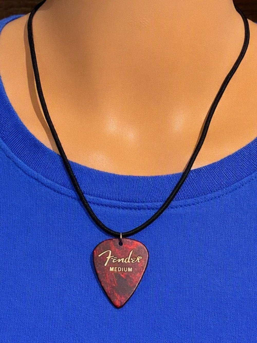 Red Guitar Pick Necklace Suede Cord Pearlescent Unisex New